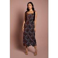 Coast Women's Cut Out Velvet Lace Tie Shoulder Column Midi Dress in Toffee | Size: 10