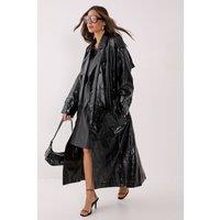 NastyGal Women's Premium Vinyl High Shine Faux Leather Trench Coat in Black | Size: 6
