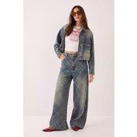 NastyGal Women's Check Denim Distressed Straight Leg Jeans in Authentic Midwash | Size: 8