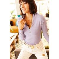 HOXTON GAL Women's Slim Fit Ribbed Zip Neck Stretch Top in Lilac | Size: Small