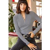 HOXTON GAL Women's Slim Fit Ribbed Zip Neck Stretch Top | Size: XL