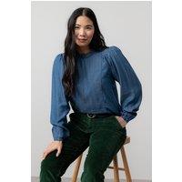 Lily & Me Women's Rosewood Pretty Cotton Long Sleeve Blouse with Scalloped Collar in Blue | Size: 10