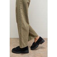 Oasis Women's Brooker Suede Tassel Chunky Loafers in Natural Black | Size: 7