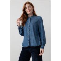 Lily & Me Women's Rachel Long Sleeved Tencel Denim Frill Blouse in Blue | Size: 18
