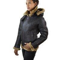 TruClothing Women's Aviator Hooded Shearling Sheepskin Jacket in Brown | Size: 2XL