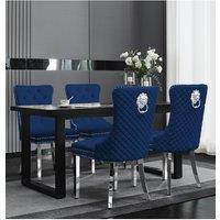 Groundlevel Set Of 2 Plush Velvet Dining Chairs with Lion Head Knocker in Navy