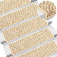 Berkfield Home Stair Mats Self-adhesive Sisal-Look 15 pcs 65x21x4 cm Light Beige | Size: Medium