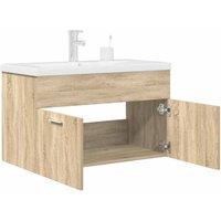 Berkfield Home Bathroom Sink Cabinet with Built-in Basin & Faucet Sonoma Oak in Brown