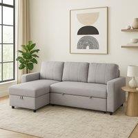 Aspire Nexis Corner Sofa Bed with Storage, Chaise on the Left in Light Grey | Size: 3 Seater