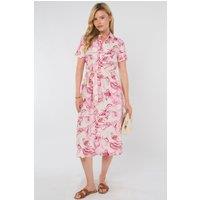 Love Sunshine Women's Pink Swirl Print Short Sleeve Midi Shirt Dress | Size: 12