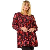 Roman Women's Curve Floral Print Stretch Top in Red | Size: 18
