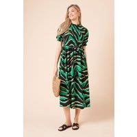 Dorothy Perkins Women's Puff Sleeve Zebra Shirred Bodice Peplum Jersey Midi Dress | Size: 10