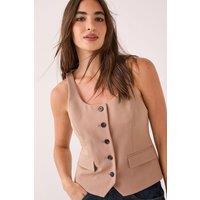 NastyGal Women's Tailored Scoop Neck Button Through Waistcoat in Taupe | Size: 14