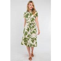 Love Sunshine Women's Green Botanical Leaf Print Tiered Midi Shirt Dress | Size: 14