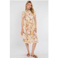 Love Sunshine Women's Yellow Swirl Print Frilled Hem Midi Dress | Size: 10