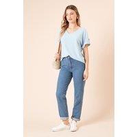 Dorothy Perkins Women's V Neck Roll Sleeve Jersey Top in Blue | Size: 12