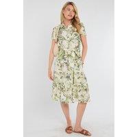 Love Sunshine Women's Green Swirl Print Linen-Blend Frilled Hem Midi Dress | Size: 14