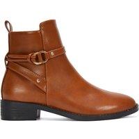 XY London Women's 'Mollie' Low Block Heel Ankle Boots With Strap Detail in Tan | Size: 6