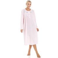 Camille Women's Classic Long Sleeve Cuddle Knit Nightdress in Baby Pink | Size: 14-16