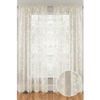 Tyrone Textiles All Over Leaf Pattern Voile Panel (Pair) with Rod Pocket Header in Cream | Size: 140 cm width x 183 cm drop