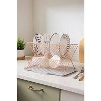Living and Home 2-Tier Foldable Countertop Dish Drying Rack with Drip Tray in Rose Gold