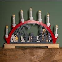 Samuel Alexander 45cm Battery Operated Light up Red Wooden Christmas Candle Bridge with 9 Warm White LEDs