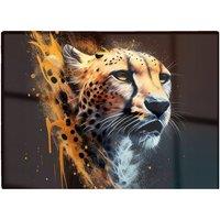 Warren Reed - Designer Cheetah Face Splashart Dark Background Glass Chopping Board in Yellow