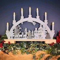 Samuel Alexander 45cm Battery Operated Wooden Christmas Candle Bridge with Reindeer Scene & LEDs in White