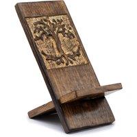 KDMD Wooden Carved Phone Stand - Tree of Life in Brown