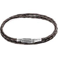 ANCHOR & CREW Men's Liverpool Silver & Braided Leather Bracelet in Brown | Size: 19 cm