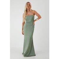 MissPap Women's Premium Satin Bandeau Overlay Bridesmaid Dress in Sage | Size: 10