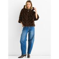 Gini London Women's Coffee Hooded Chevron Faux Fur Cape Jacket in Brown | Size: S/M