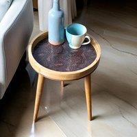Hartsmede Handmade Mango Wood Side Table Detachable 22 Legs Intricate Metal Embossed in Bronze
