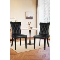 Living and Home 3-piece Set of Round Dining Table & 2 PU Leather Dining Chairs Coffee Table Set in Black