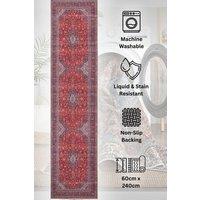 Kukoon Washable Runner Rug Red Oriental Long Hallway Carpet Mat 80cm x 300cm | Size: 80 cm x 300 cm