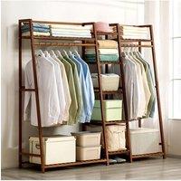 H&O Direct Bamboo Trapezoid Clothing Rack with Storage Shelves in Brown