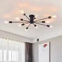 Garwarm 10-Light Sputnik Semi Flush Mount Industrial Chandelier for Living Room Kitchen Island Bedroom in Black