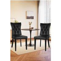 Living and Home Coffee Table Set of Round Dining Table & 2 PU Leather Dining Chairs in Black