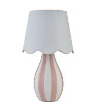 First Choice Lighting Connie - Pink & White Stripe Ceramic Table Lamp with Scalloped Shade