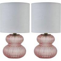 First Choice Lighting Walter - Set of 2 Pink Ribbed Glass 29cm Table Lamps with White Shade