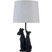 First Choice Lighting Friends - Two Dog Table Lamp With Oatmeal Linen Shade in Black