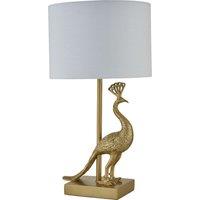 First Choice Lighting Majestic - Gold Peacock Table Lamp with White Shade