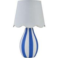 First Choice Lighting Connie - Blue & White Stripe Ceramic Table Lamp with Scalloped Shade