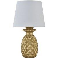 First Choice Lighting Pineapple - Gold Resin Table Lamp with White Fabric Shade