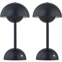 First Choice Lighting Eleanor - Black LED Rechargeable Touch Table Lamps Twin Pack
