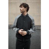 Burton Men's Black Wool Look Varsity Bomber Jacket | Size: Large