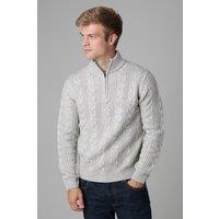 French Connection Men's 1/2 Zip Cable Knit Jumper in Ecru | Size: XL