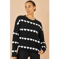 Yumi Women's Black Knitted Jumped With Heart Stripes | Size: Medium/Large