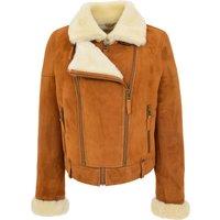 House of Leather Women's Womens Real Sheepskin Biker Jacket Nora Tan 20 | Size: 18