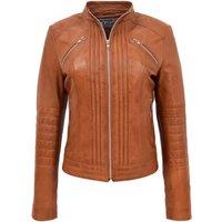 House of Leather Women's Womens Real Leather Biker Jacket Alice Black 14 in Tan | Size: 18